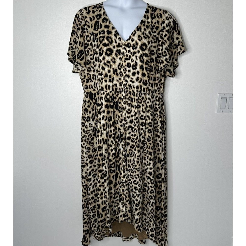 Animal Print Midi Dress Leopard‎ Button Front Size 20